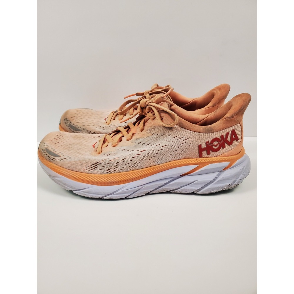 Hoka One One Clifton 8‎ Womens 9B Orange Running Shoes Sneaker 1119394 CSPY